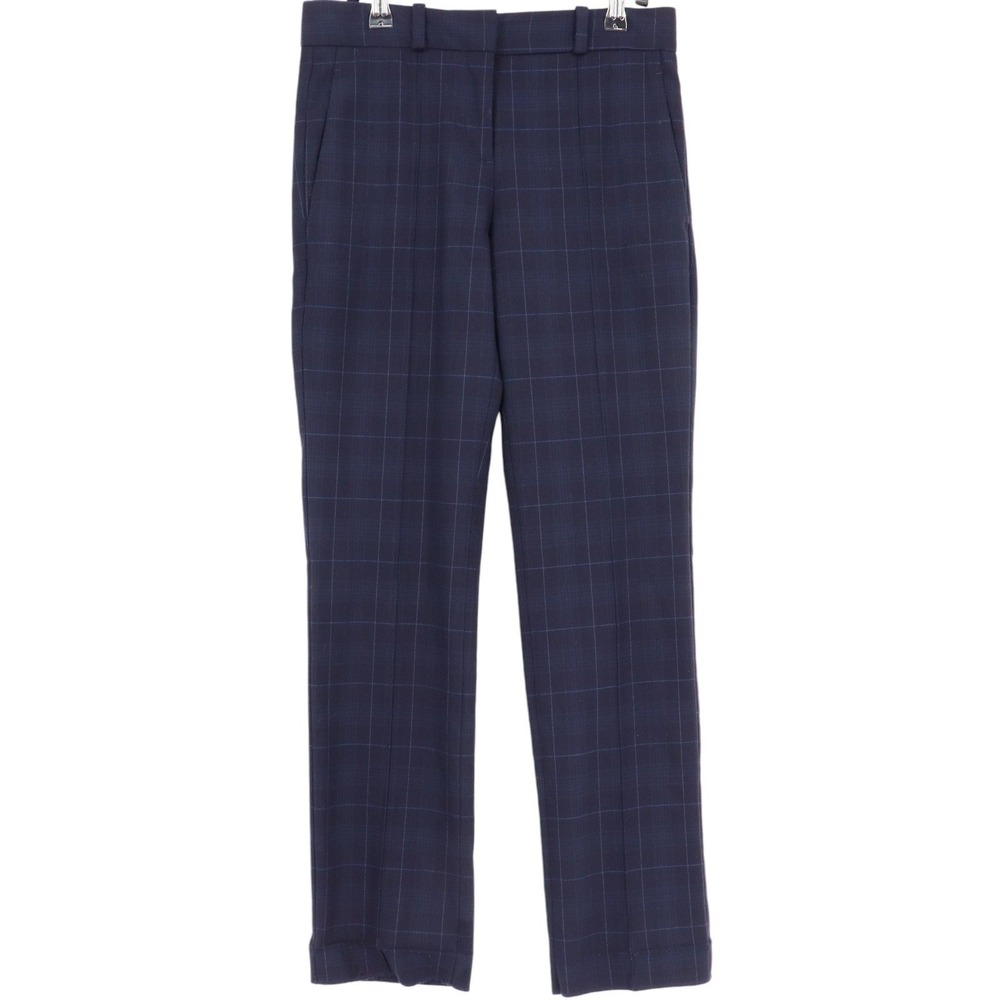 MAJE Womens Windowpane Plaid Dress Trousers Size 34 Navy Wool Blend Straight Leg